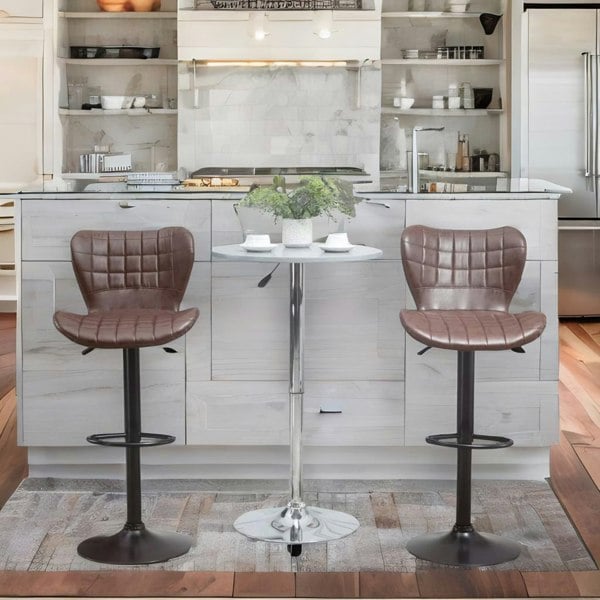 Rafaelo Mobilia Set Of 2 Adjustable Height Retro Faux Leather Bar Stools Brown