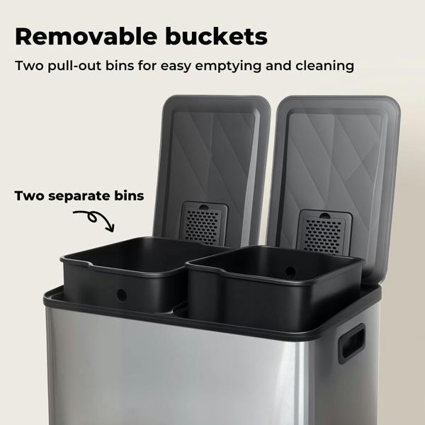 Toque 60L Pedal Bin Stainless Steel Kitchen Trash Waste Can Recycling Dustbin