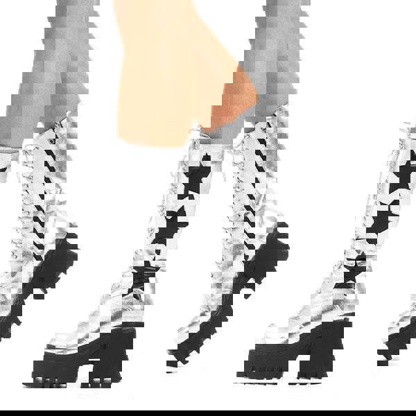 Lamoda SilverPU Big League Chunky Platform Calf Boots BlackStar Bold Fashion