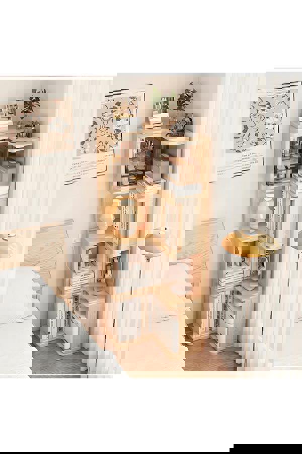 Living and Home 6/5/4-Tier L-shaped Corner Bookshelf Wooden Storage Rack Bookcase Holder Organizer