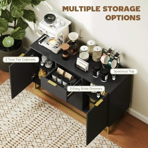 Sideboard with 3 Drawers and Adjustable Shelves for Living Room - Black