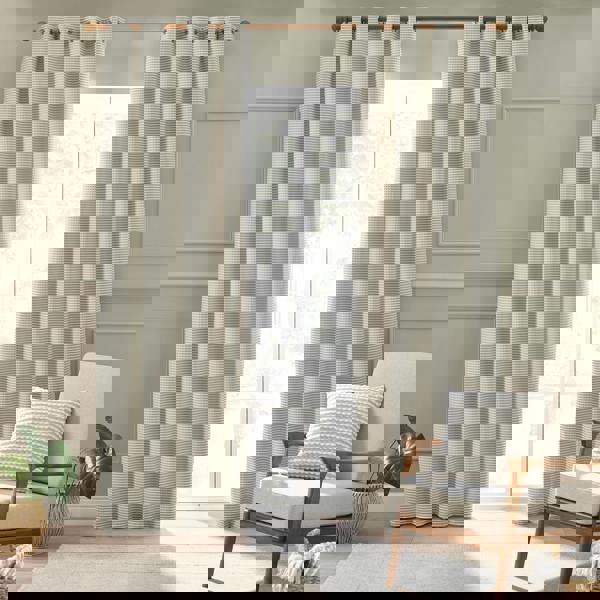 Catherine Lansfield Stab Stitch Lined Eyelet Curtains Natural