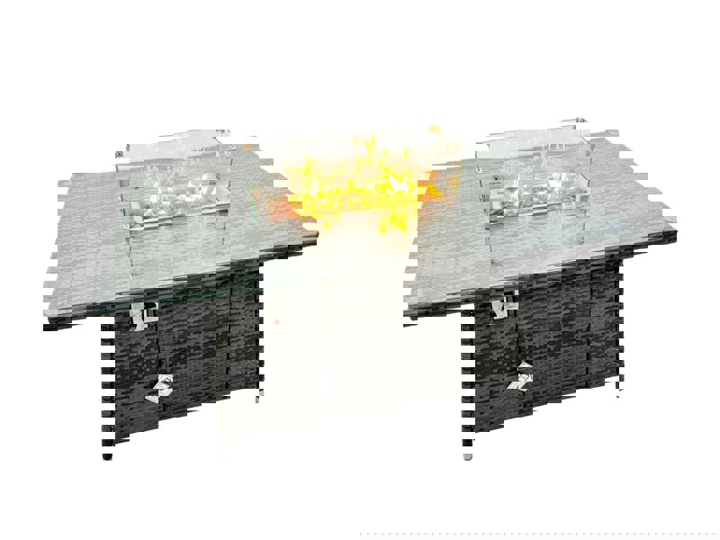 Fimous 11 Seat Poly Rattan Outdoor Patio Gas Firpit Dining Table Corner Sofa Set with 3 Stool 2 Chairs for Garden Backyard Dark Grey Mixed