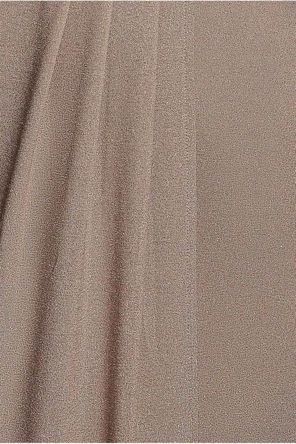 Plunge Neck Wrap Front Split Lurex Maxi Dress - Nude DR3314