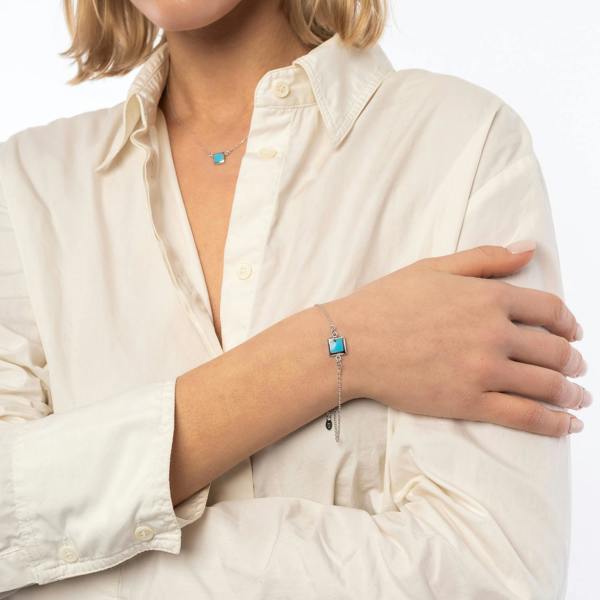 Spero London Turquoise Square Sterling Silver Bracelet