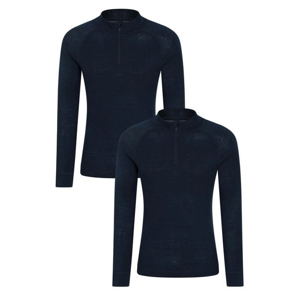 Mountain Warehouse Mens Merino Wool Base Layer Top (Pack of 2) - Navy