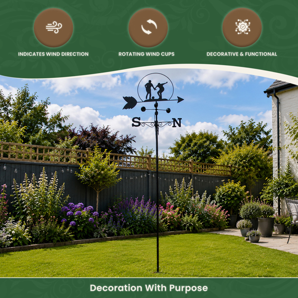 Footballer Weathervane, All-Steel Black Painted Weather Vane With Wall Fixings and Ground Spike, Quick Self-Assembly