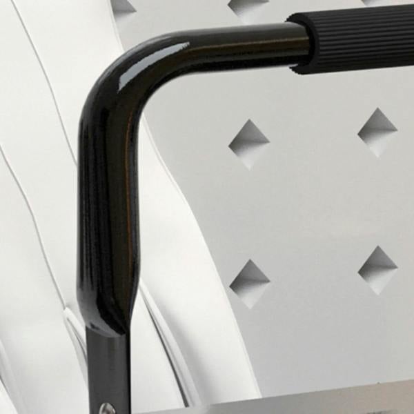 Close-up of black carry handle on black metal toolbox lid