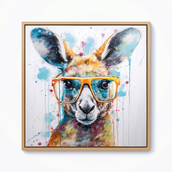 Warren Reed Splash Art Kangaroo In Glasses Framed Canvas