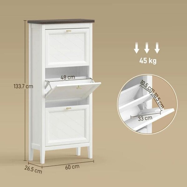Shoe Cabinet with 3 Flip Drawers, Farmhouse Narrow Shoe Storage Cabinet with Adjustable Shelves, White