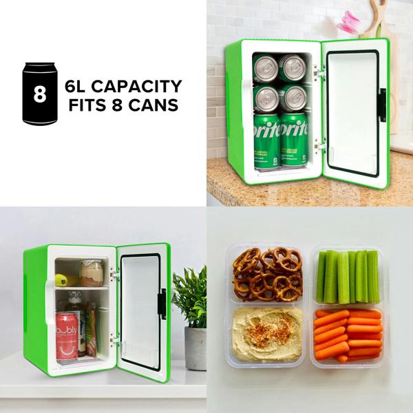 Koolatron 6L Mini Fridge 8 Can Green Skincare & Bedroom Fridge | Portable 12V Cooler Warmer for Car or Home