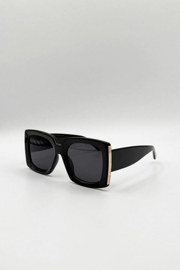 SVNX Oversized Square Sunglasses in Black Gold Detail