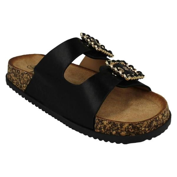 Down to Earth Ladies Down To Earth Twin Chain Buckle Sandals F00450