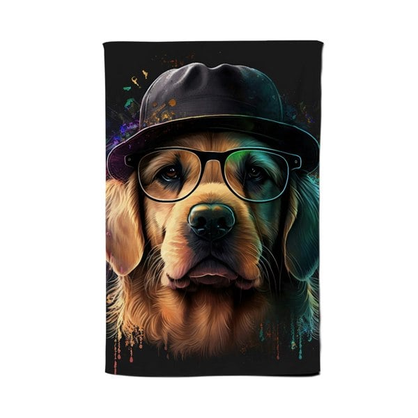 Warren Reed Golden Retriever Dog With Glasses Splashart Tea Towel