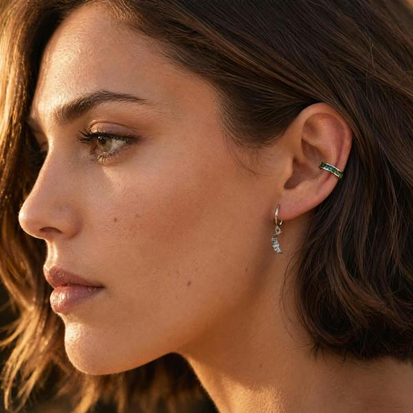 Gold Trip Emerald Baguette Ear Cuff