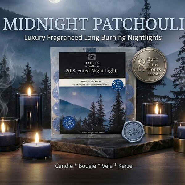 Baltus Midnight Patchouli Scented Tealight Candles, Pack of 20, Up to 8 Hour Burn Time