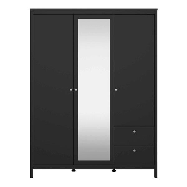 Wyld Haus Gossmere Matt Black Wardrobe 3 Doors 2 Drawers