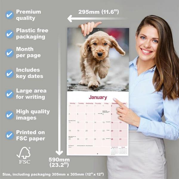 English Cocker Spaniel Calendar 2027, Wall Calendars, Month To View, Dogs, Gift