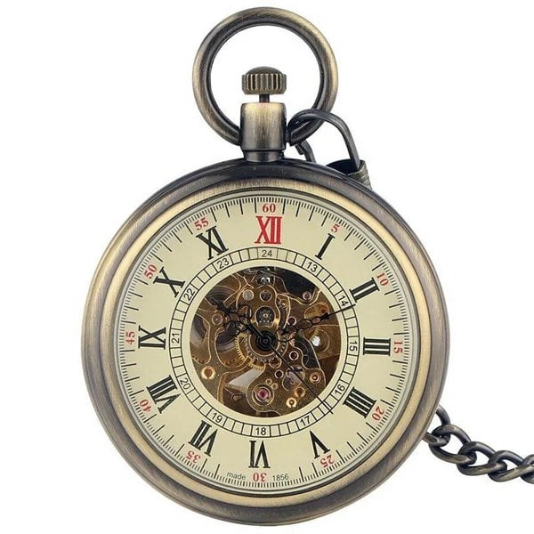 TruClothing Mechanical Skeleton Open Face Antique Pocket Watch