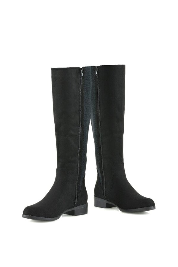 XY LONDON Knee High Flat Low Heel Long Boots With Stretchy Calf