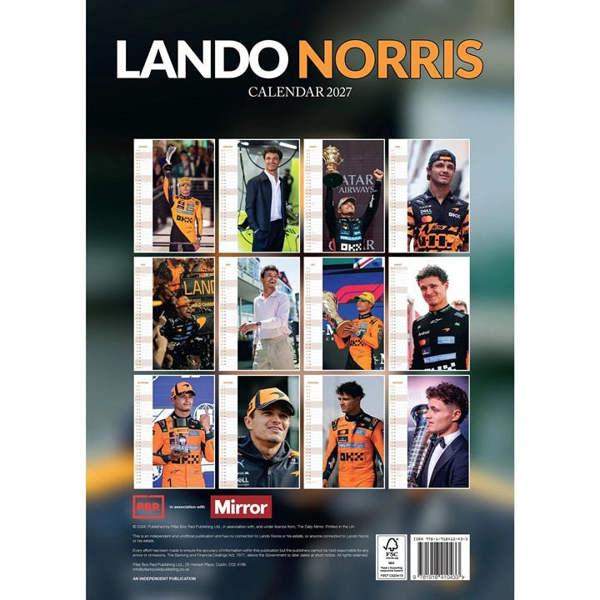 Lando Norris A3 Calendar 2027, Wall Calendars, Month To View, Sports, Gift