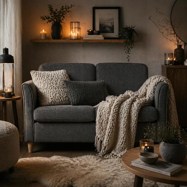 Wyld Haus Sono Dark Grey Compact 2 Seater Sofa With Wooden Legs And Armrests