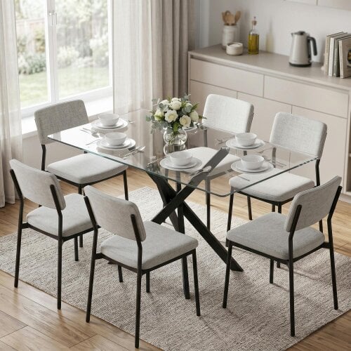 HOMCOM 120cm Dining Table Kitchen Table w/ Tempered Glass Top, Clear
