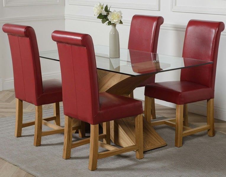 That's Furniture Valencia Oak Small Glass Dining Table & Washington Leather Chairs