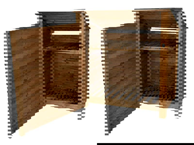 Arbor Garden Solutions Wooden Log Store (Roof Sloping Back) with Door and Shelf W-119cm, H-126cm or 180cm, D-88cm - Brown Finish