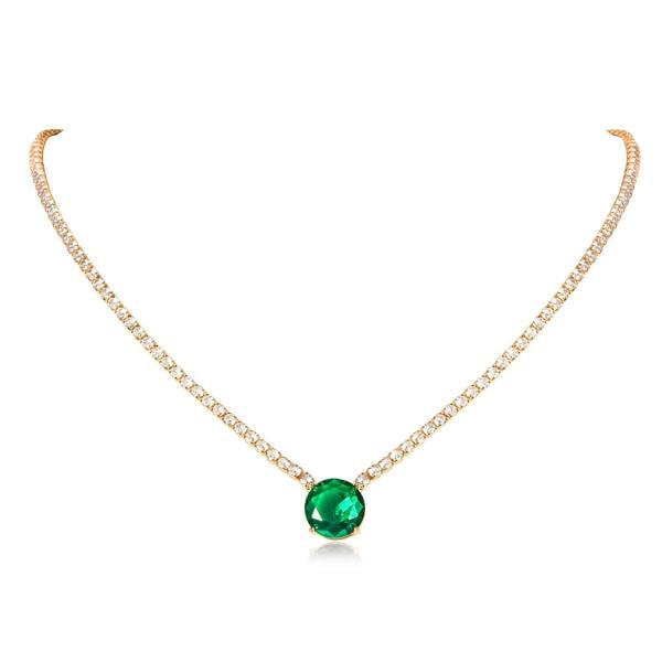 Zavana Gold Necklace with a Large Centre Green Cubic Zirconia Stone