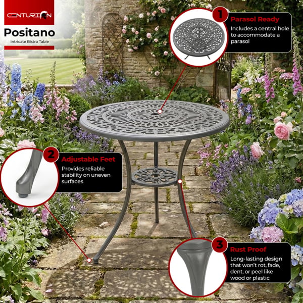 Centurion Supports POSITANO Garden and Patio Grey Cast Aluminium Bistro Table