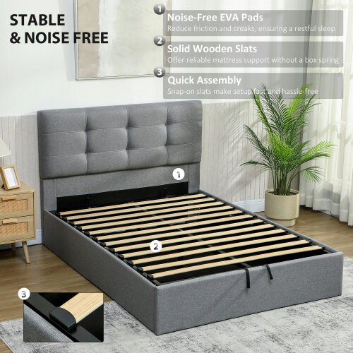 Wyld Haus Sutto 4FT6 Double Ottoman Bed with Gas Lift Storage Grey