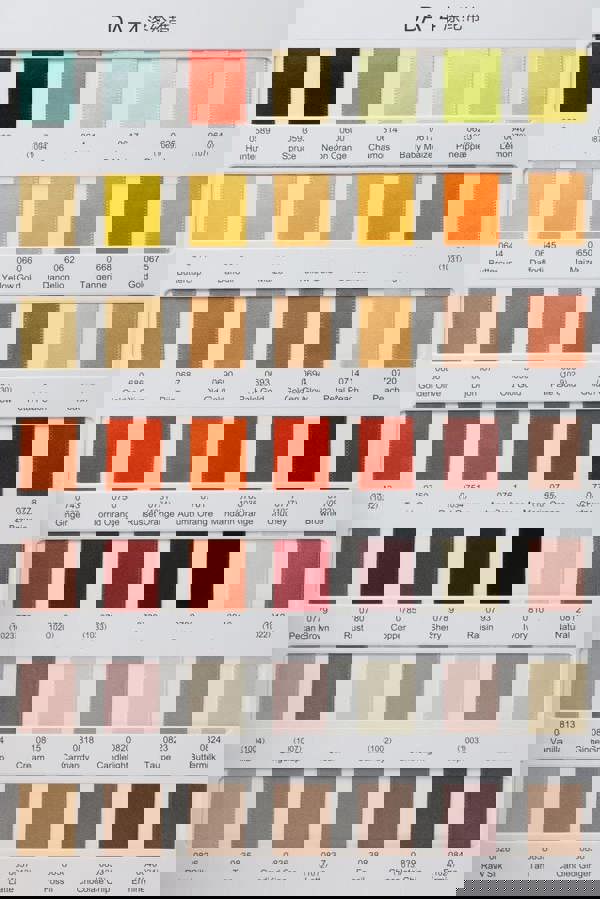 Color swatch chart with various color samples labeled