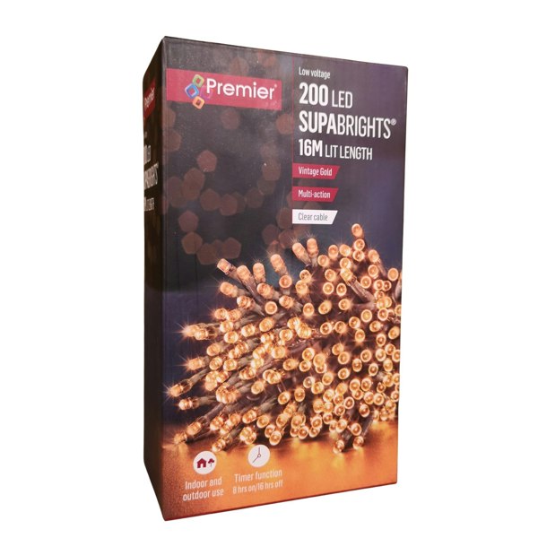 Samuel Alexander 200 LED 16m Premier Christmas Outdoor Lights Timer Clear Cable in Vintage Gold