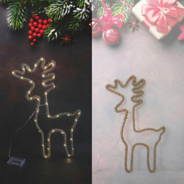 5cm Standing Reindeer Silhouette LED Hemp Rope Lights, Warm White Battery Operated Decorative Accent image 4