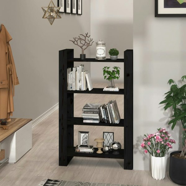 Berkfield Book Cabinet/Room Divider Black 80x35x125 cm Solid Wood Pine