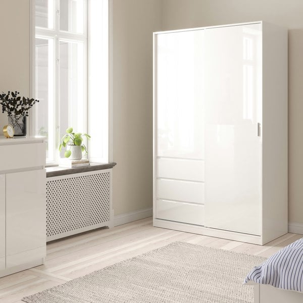 Furniture To Go Naia Wardrobe with 1 Sliding door + 1 door + 3 drawers in White High Gloss