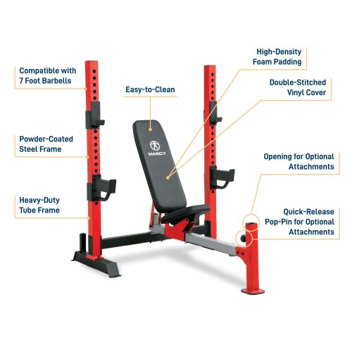 Marcy MWB7096 Olympic Weight Bench Adjustable Hooks & Safety Catchers