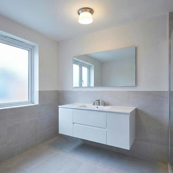 Modern Satin Nickel LED Bathroom Ceiling Light with Opal White Glass Image 6