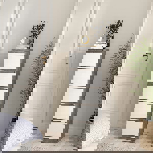 Furniture To Go Naia Narrow Chest of 5 Drawers in Concrete and White High Gloss