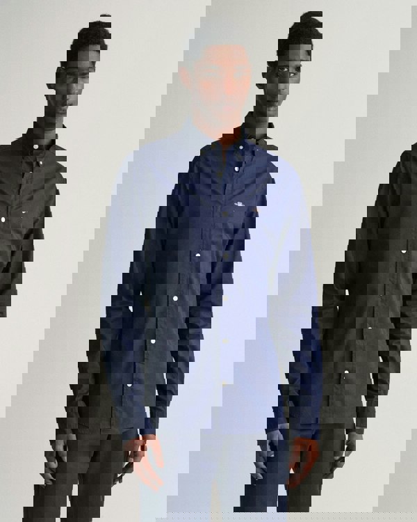 GANT Mens Slim Fit Long Sleeve Poplin Shirt - 410 Marine