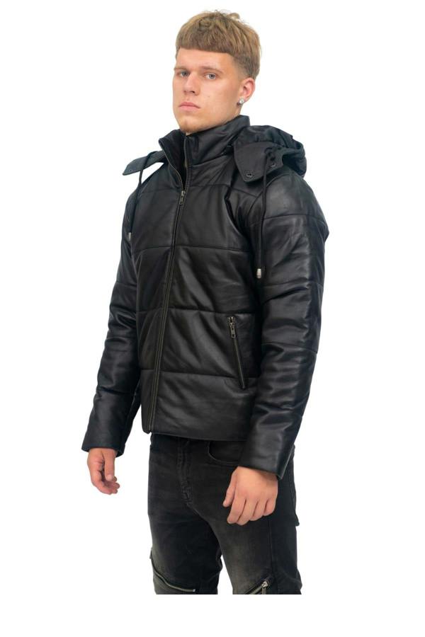 Infinity Leather Mens Puffer Leather Bomber Jacket-Augsburg