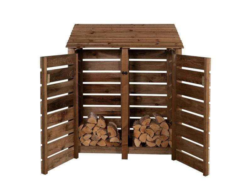 Arbor Garden Solutions Slatted Wooden Log Store with Door W-146cm, H-126cm or 180cm, D-88cm - Brown Finish