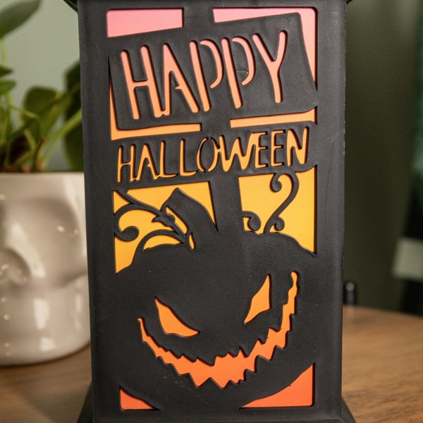 Samuel Alexander 29cm Battery Operated Black Light up Happy Halloween Lantern Decoration with Multi-Coloured LEDs
