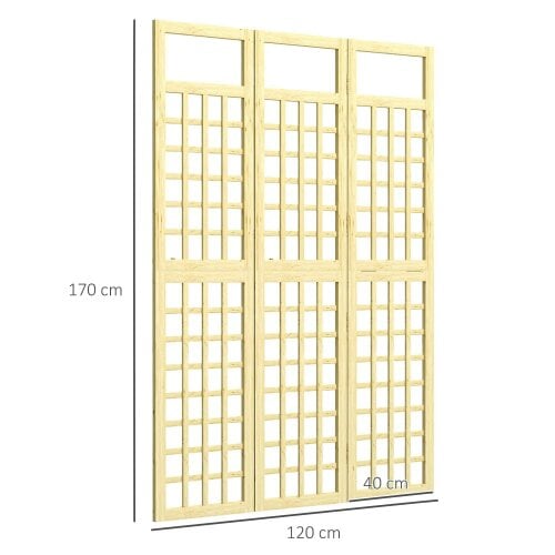 Bobobiy 3-Panel Garden Privacy Screen, Freestanding Foldable Wooden Outdoor Divider/Trellis, 120 x 170 cm, Natural Wood Finish