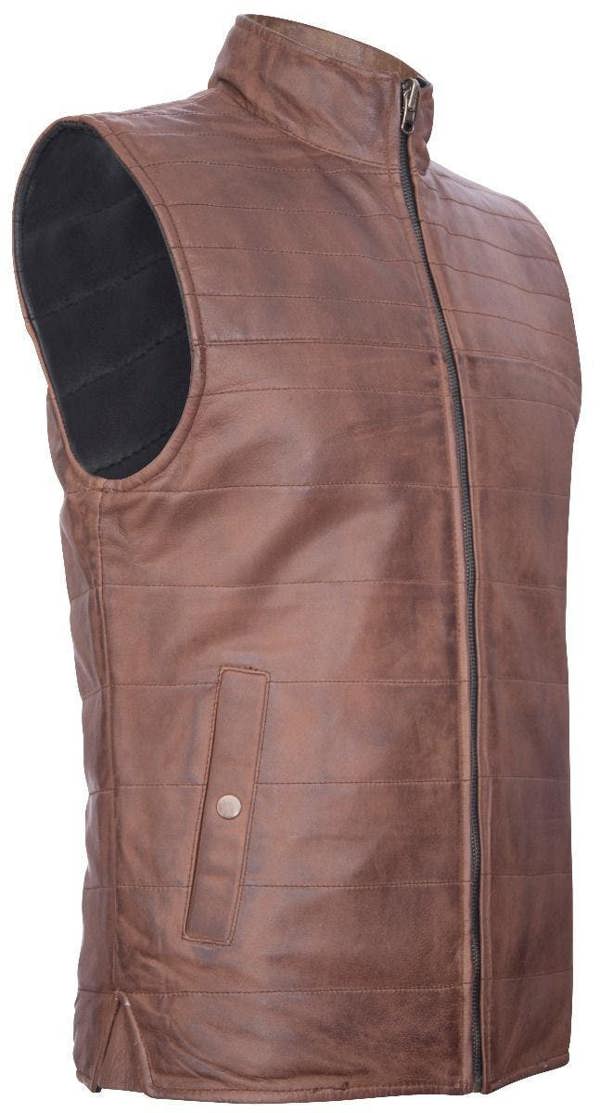 Infinity Leather Mens Reversible Black and Brown Leather Gilet-Preston