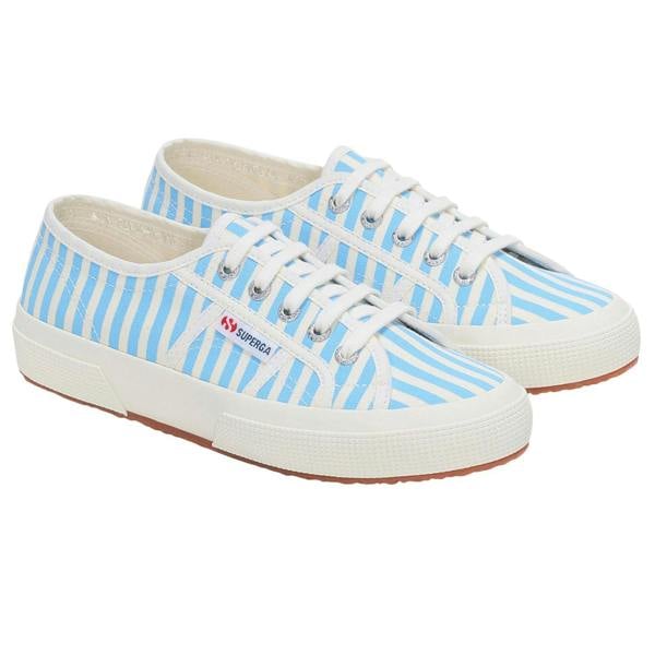 Superga Womens/Ladies 2750 Striped Trainers - Off White/Azure Summer Sky