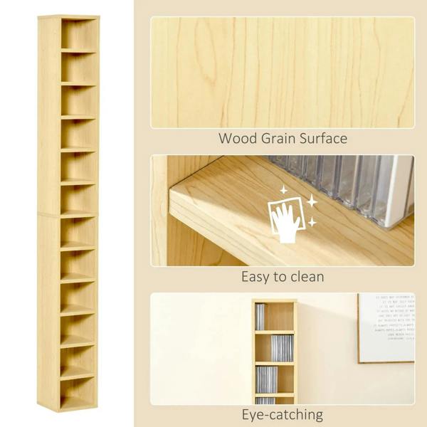 Light oak CD storage tower with wood-grain finish and open book-like shelves