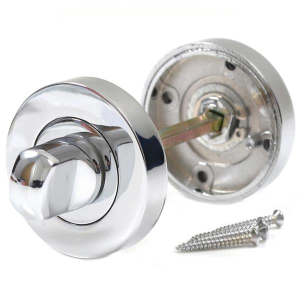 Polished Chrome Turn & Release Set for Bathroom Lock - Toilet Door Thumb Twist