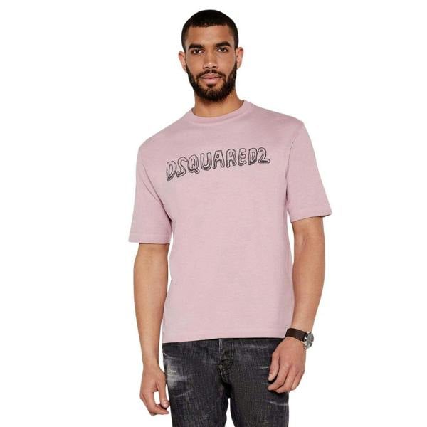 DSquared2 Mens Best Fade Cartoon Logo Loose Fit T-Shirt - Dusty Rose - 